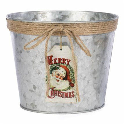 Merry Christmas Galvanized Planter Tin