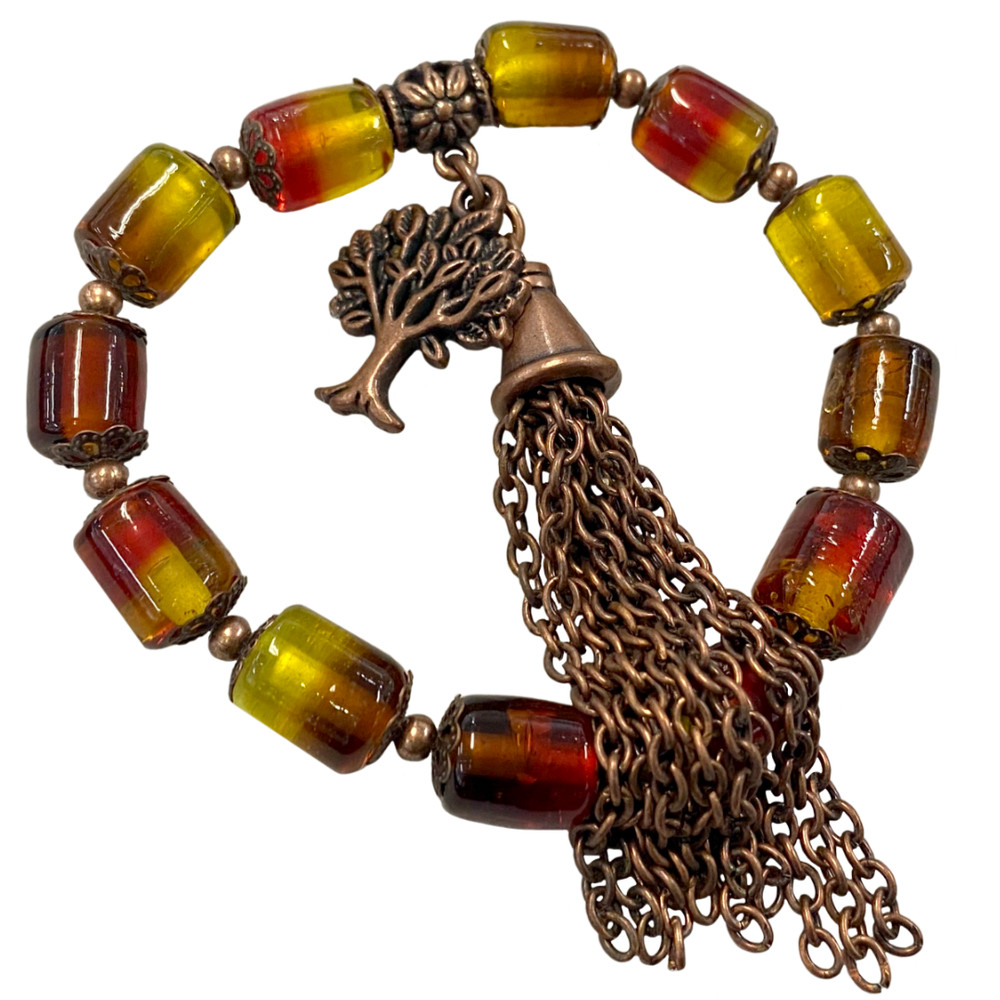 Fire Charm Tassel Elastic Bracelet: Project Instructions