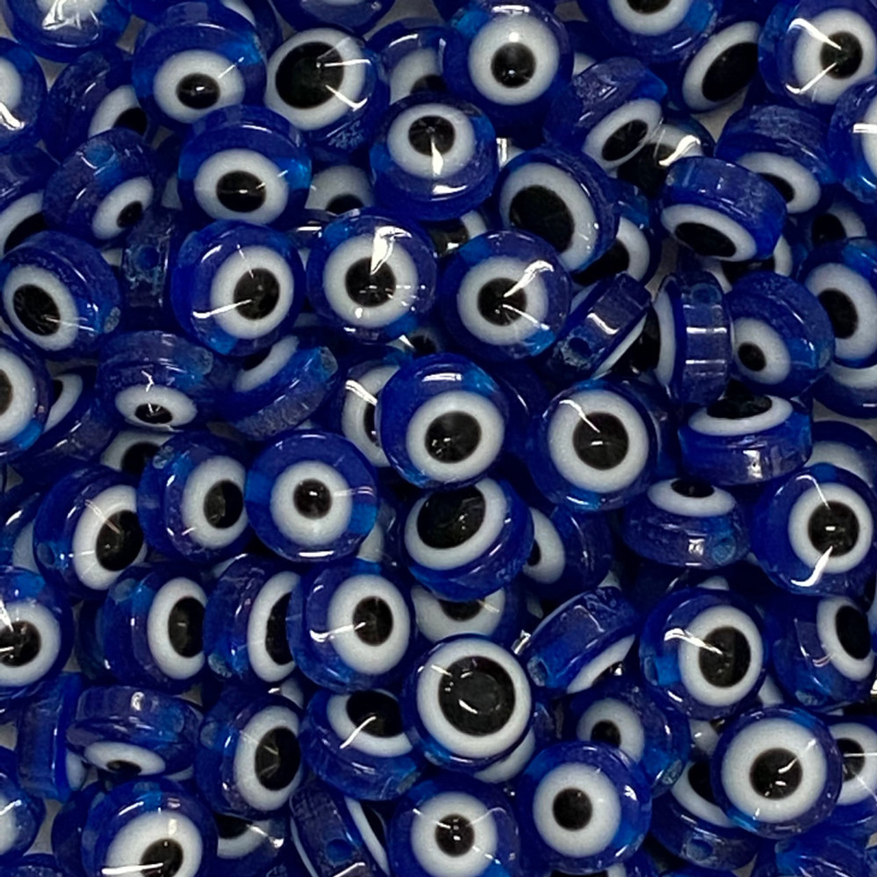 Dark Blue 8mm Flat Round Resin Evil Eye Beads