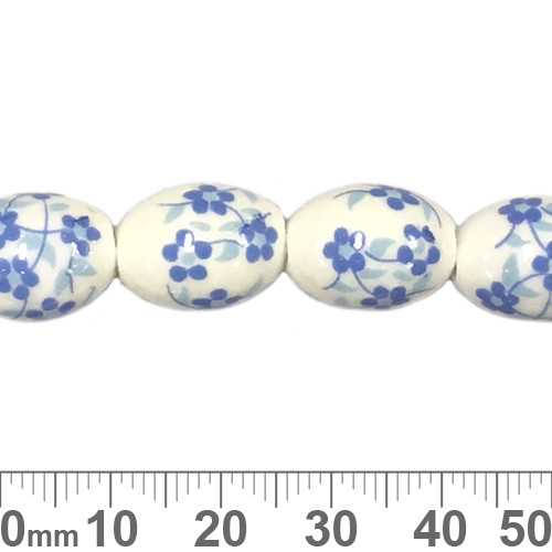 15mm Oval Blue Sakura Ceramic Bead Strands