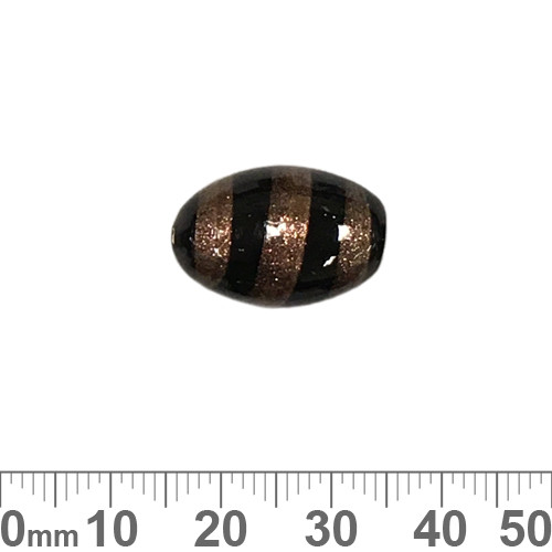 Black/Gold 20mm Oval Glass Beads
