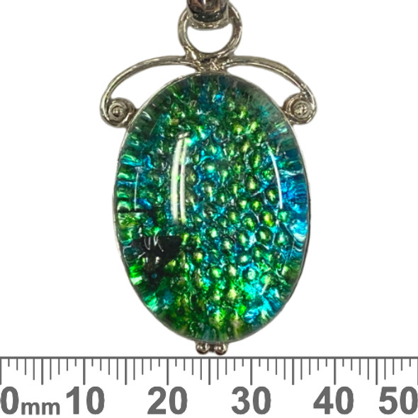 Medium Green Foil Glass Sterling Silver Pendant