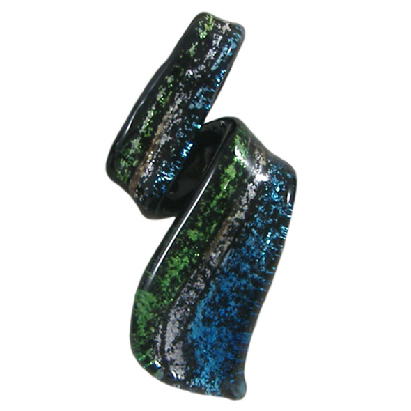 Green/Silver/Blue Freeform Foil Twist Glass Pendant