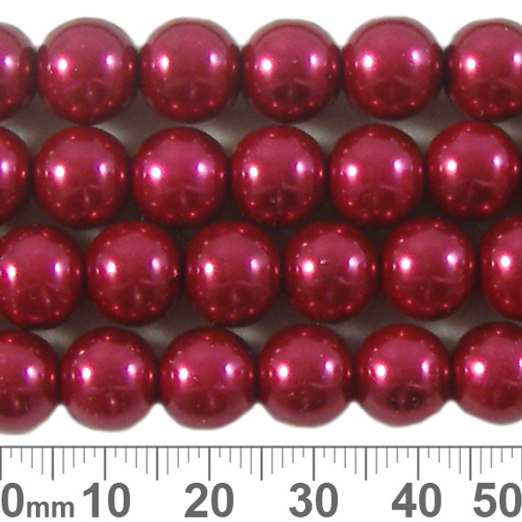 10mm Deep Red Glass Pearl Strands