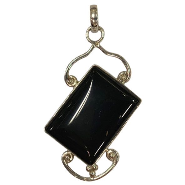 Diagonal Flat Onyx Sterling Silver Pendant