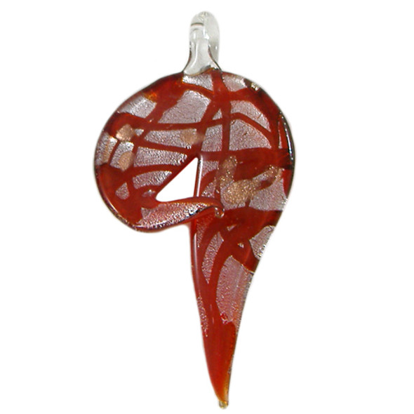 Large Red Swirled Freeform Glass Pendant