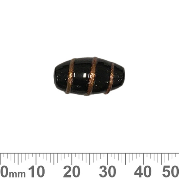 Black/Gold 22mm Striped Oval Glass Beads