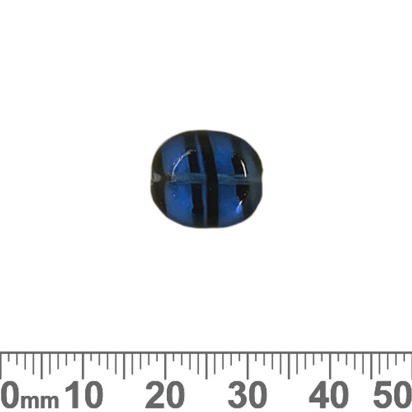 Blue w Lines 14mm Flat Oval Czech Glass Beads