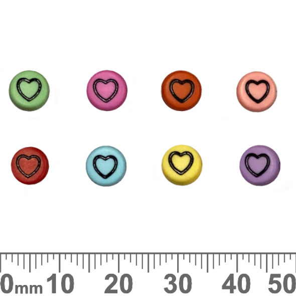Colourful 7mm Flat Round Acrylic Heart Beads (Random Colour)
