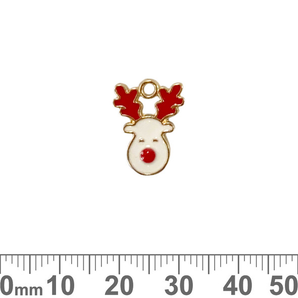 Light Gold Red/White Rudolf Enamel Metal Charm