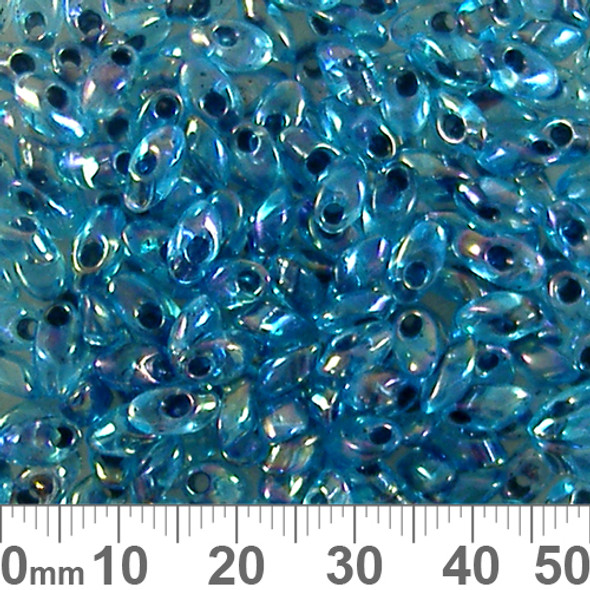 BULK Noir Lined Aqua AB Long Magatama Beads