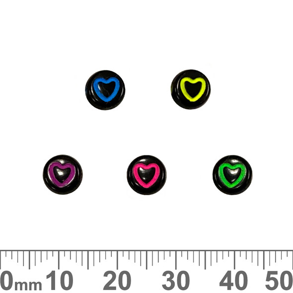 Dark 7mm Flat Round Acrylic Heart Beads (Random Colour)