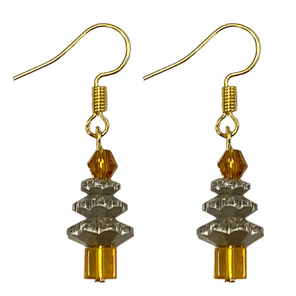 Golden Crystal Christmas Tree Earrings Project Instructions