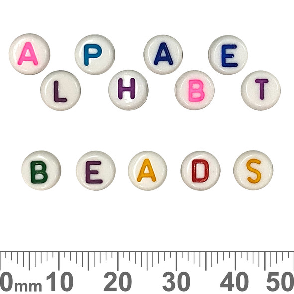 BULK Mixed Pack 7mm Flat Round Coloured Acrylic Alphabet Beads