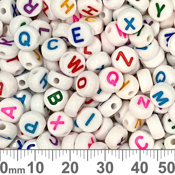 BULK Mixed Pack 7mm Flat Round Coloured Acrylic Alphabet Beads