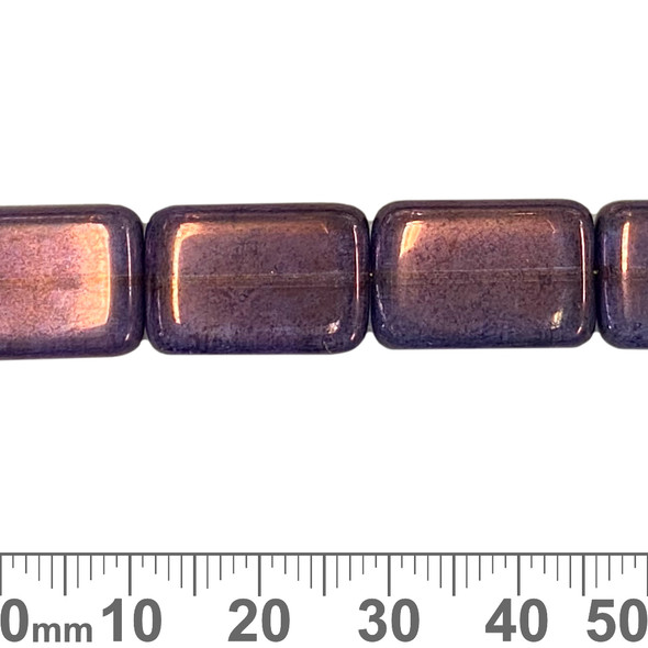 18mm Flat Rectangle Metallic Amethyst Czech Glass Bead Strands