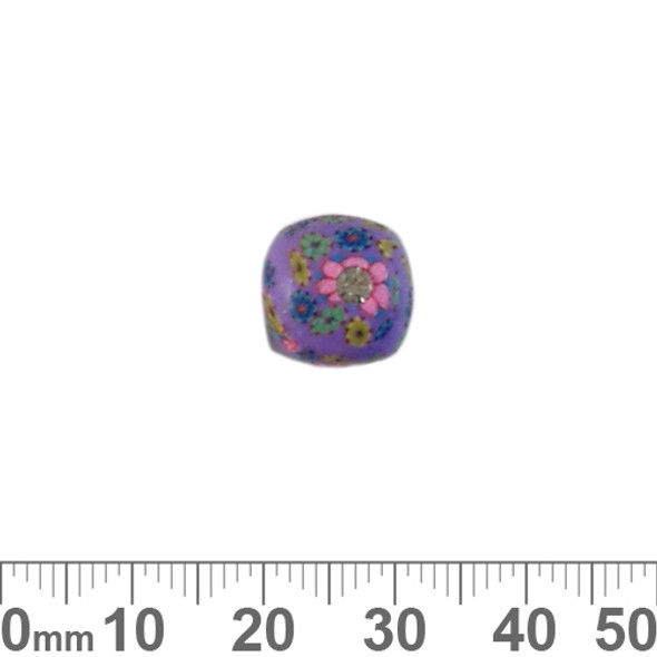 12mm Purple w Diamante Rounded Cube Clay Beads