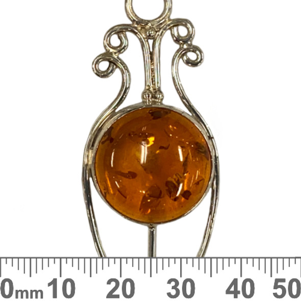 Small Amber "Harp" Sterling Silver Pendant