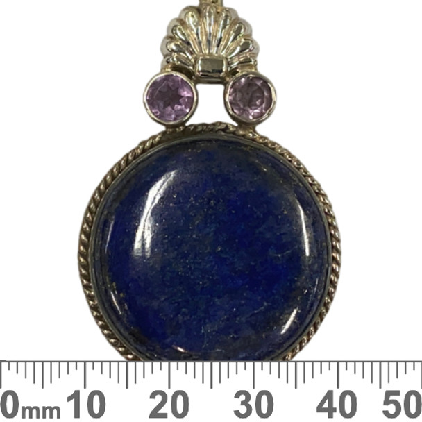 Large Round Lapis Sterling Silver Pendant