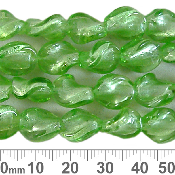 12mm Green Twisted Flat Oval Bead Strands