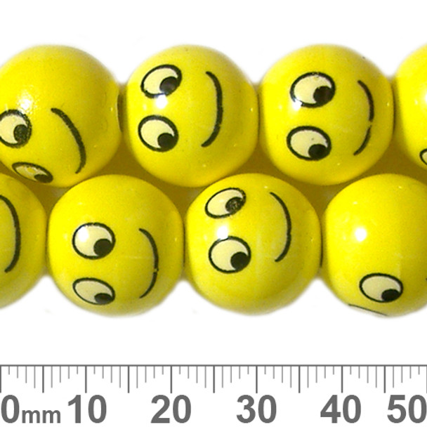 16mm Round Yellow Smily Ceramic Bead Strands