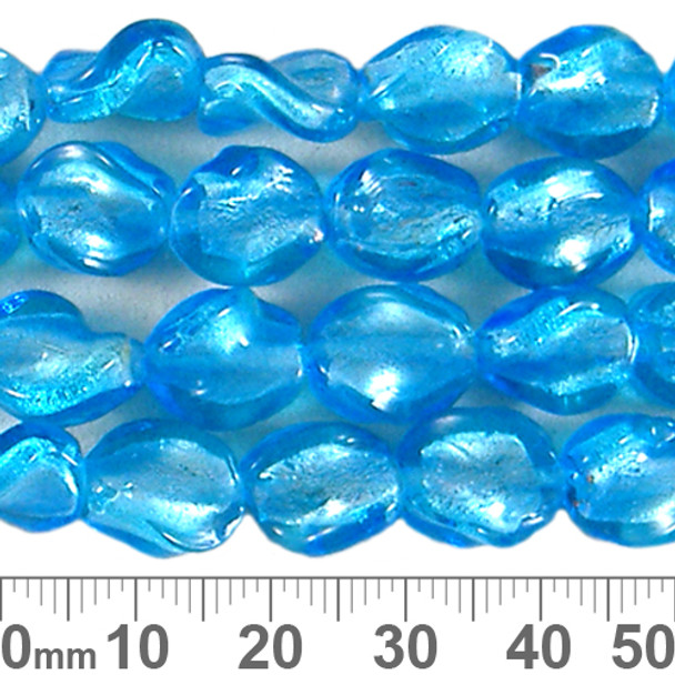 12mm Aqua Twisted Flat Oval Bead Strands