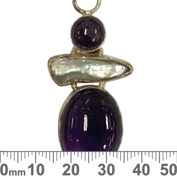 Oval with MOP Bar Amethyst Sterling Silver Pendant