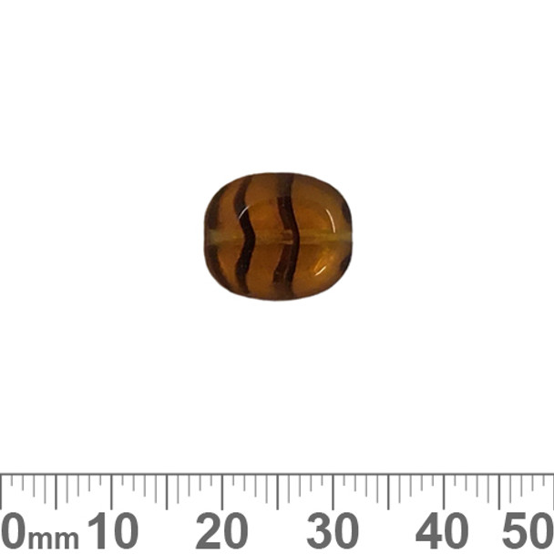 Brown w Lines 14mm Flat Oval Czech Glass Beads