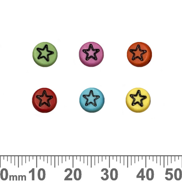 Colourful 7mm Flat Round Acrylic Star Beads (Random Colour)