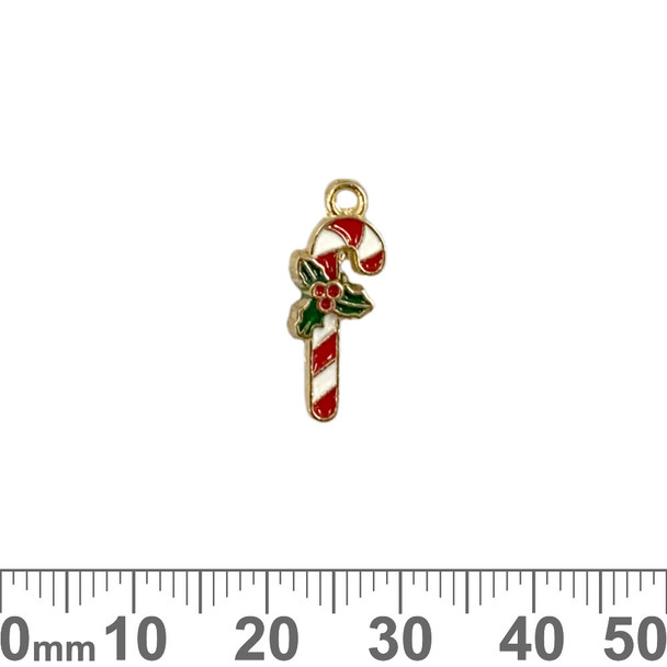Light Gold Red/White Candy Cane Enamel Metal Charm