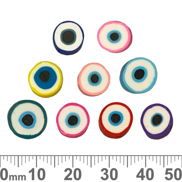 Flat Evil Eye Clay Beads (Random Colour)
