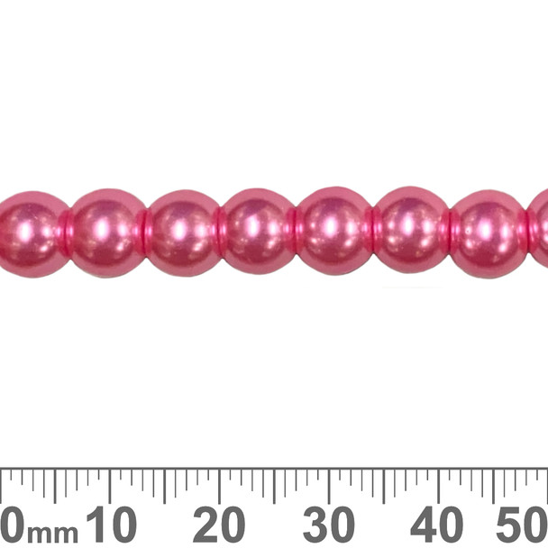 8mm Bright Pink Glass Pearl Strands