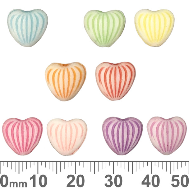 Colourful Pastel Lined 11mm Acrylic Heart Beads