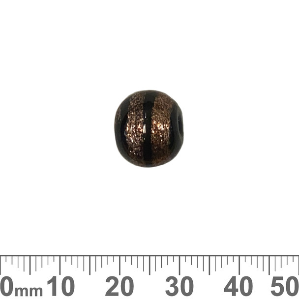 Black/Gold Striped 13mm Round Glass Beads