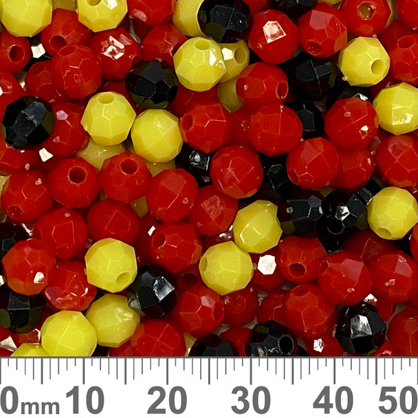 Red/Yellow/Black 6mm Faceted Round Acrylic Bead Mix