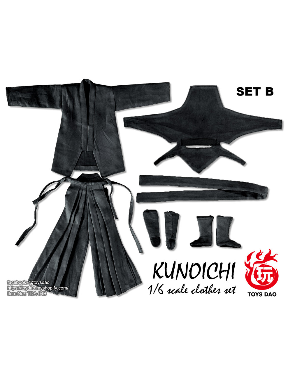 TD-04B] Toys Dao 1/6 Female Ninja Kunoichi Clothes Set in Black