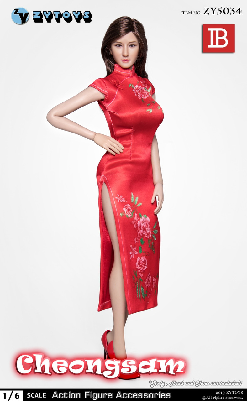 ZY-5034B] 1/6 Red Chinese Cheongsam Dress by ZY TOYS - EKIA Hobbies