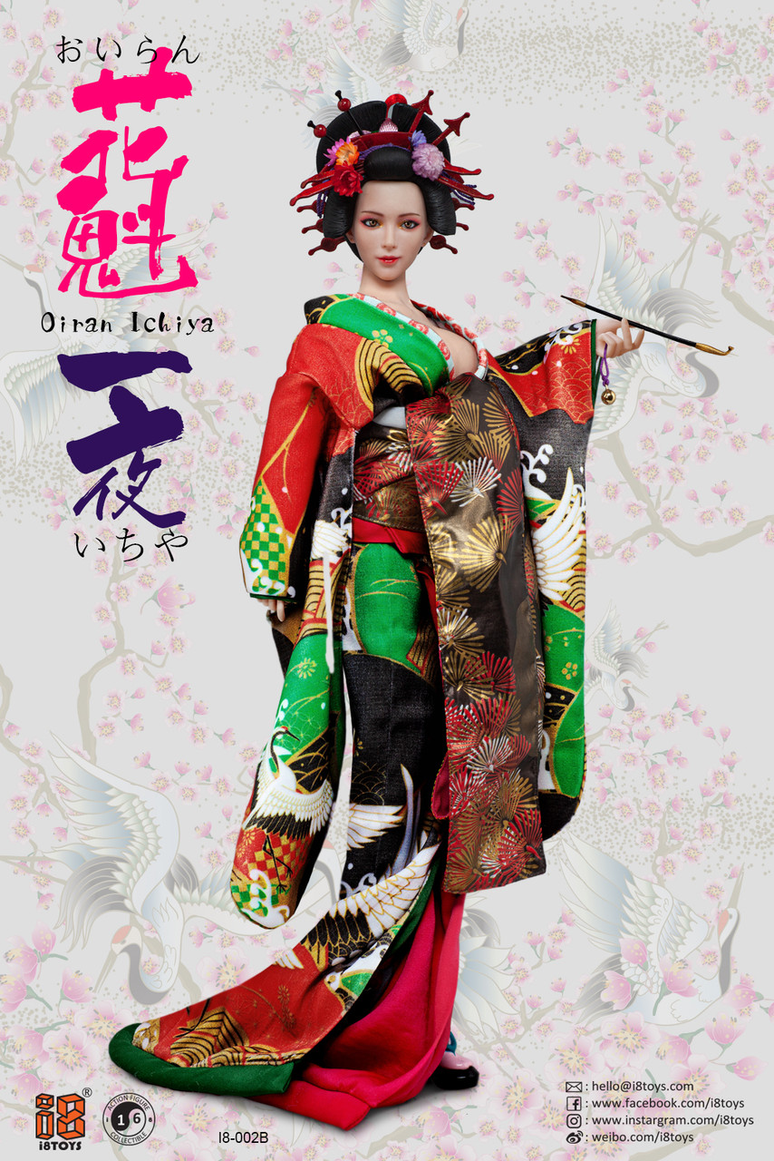 i8-C002B] 1/6 Green & Red Long Furisode Oiran Ichiya Clothing Set