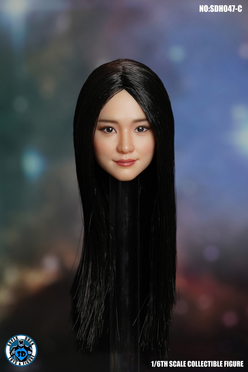 Super Duck 1:6 Asian Head Sculpture with Long Black Hair