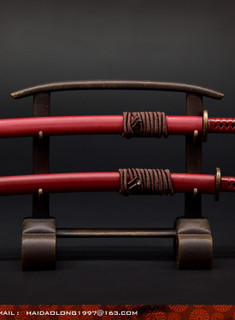 [WK-88004B] Wolf King 1:6 Red Japanese Swords Katana with Stand