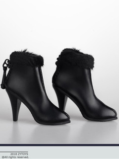 [ZY-1012A] 1:6 Black Ankle Boots with Fur by ZY Toys