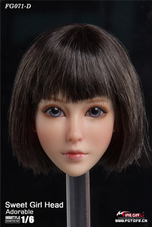 [FG-071D] 1/6 Otaku Sweet Girl Head Sculpture with Black Hair by Fire Girl Toys