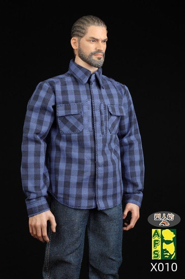 AFS Toys 1:6 Blue Men’s Plaid Shirt [AFS-X010A]