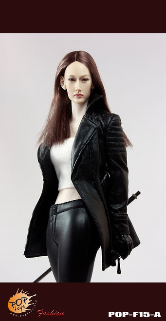 [POP-F15A] POP Toys 1:6 Scale Female Agents Leather Coat Suit in Black
