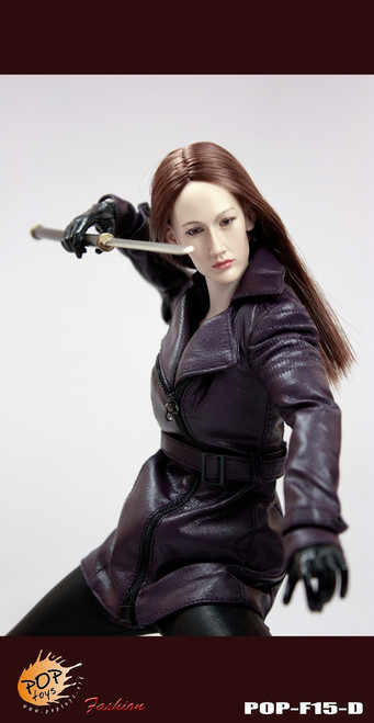 [POP-F15D] POP Toys 1:6 Scale Female Agents Leather Coat Suit in Purple