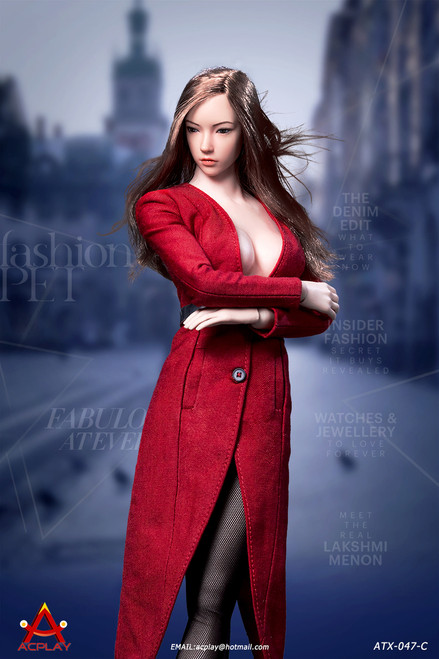 [AP-ATX047C] 1/6 Fashionable Red Deep V-Necktrench Coat by ACPLAY