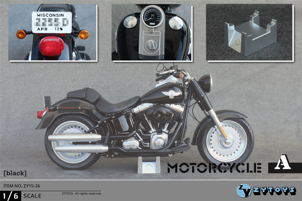 ZY-15-26A] ZY Toys Motorcycle Cruiser in Black for 1:6 Scale