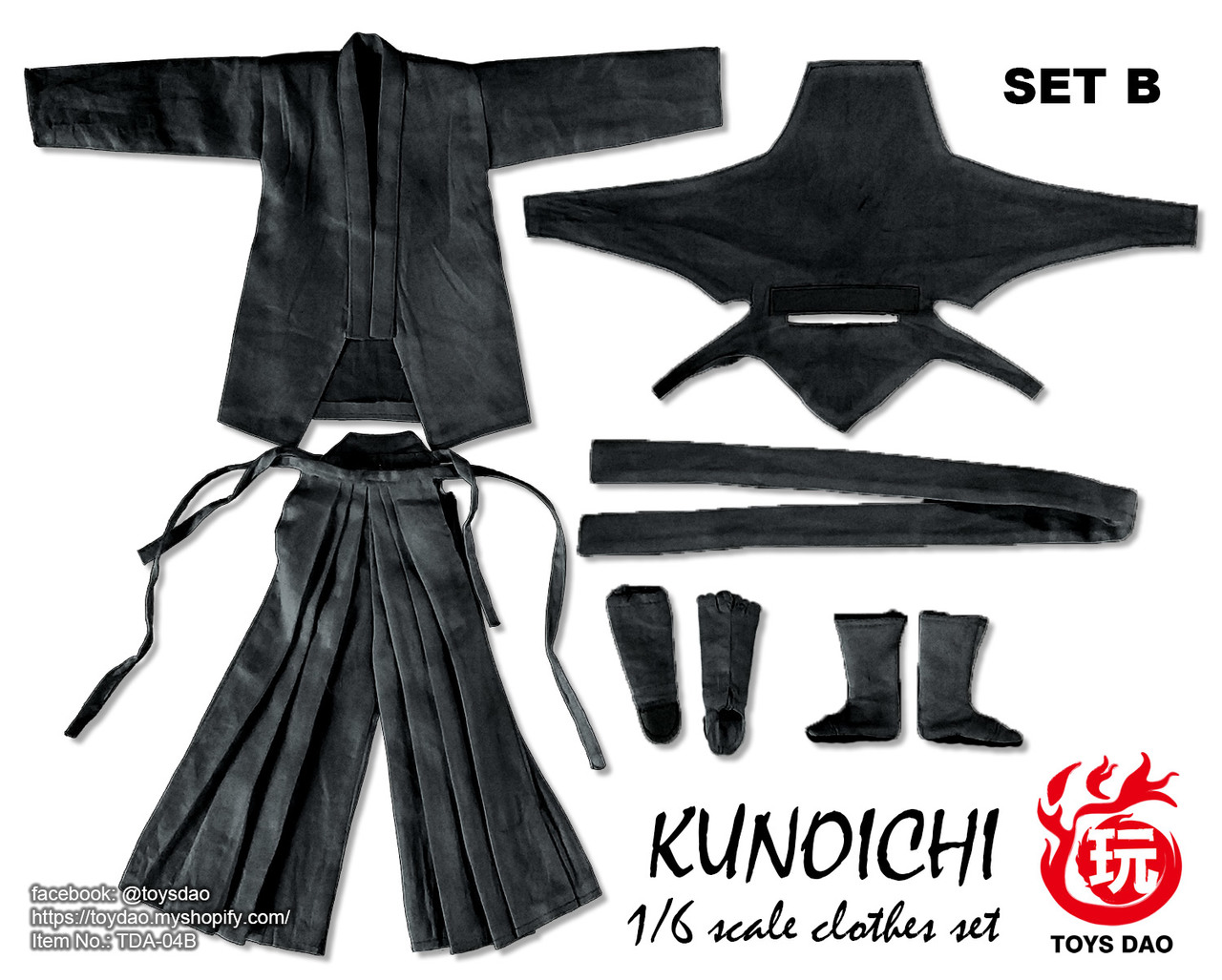 TD-04B] Toys Dao 1/6 Female Ninja Kunoichi Clothes Set in Black