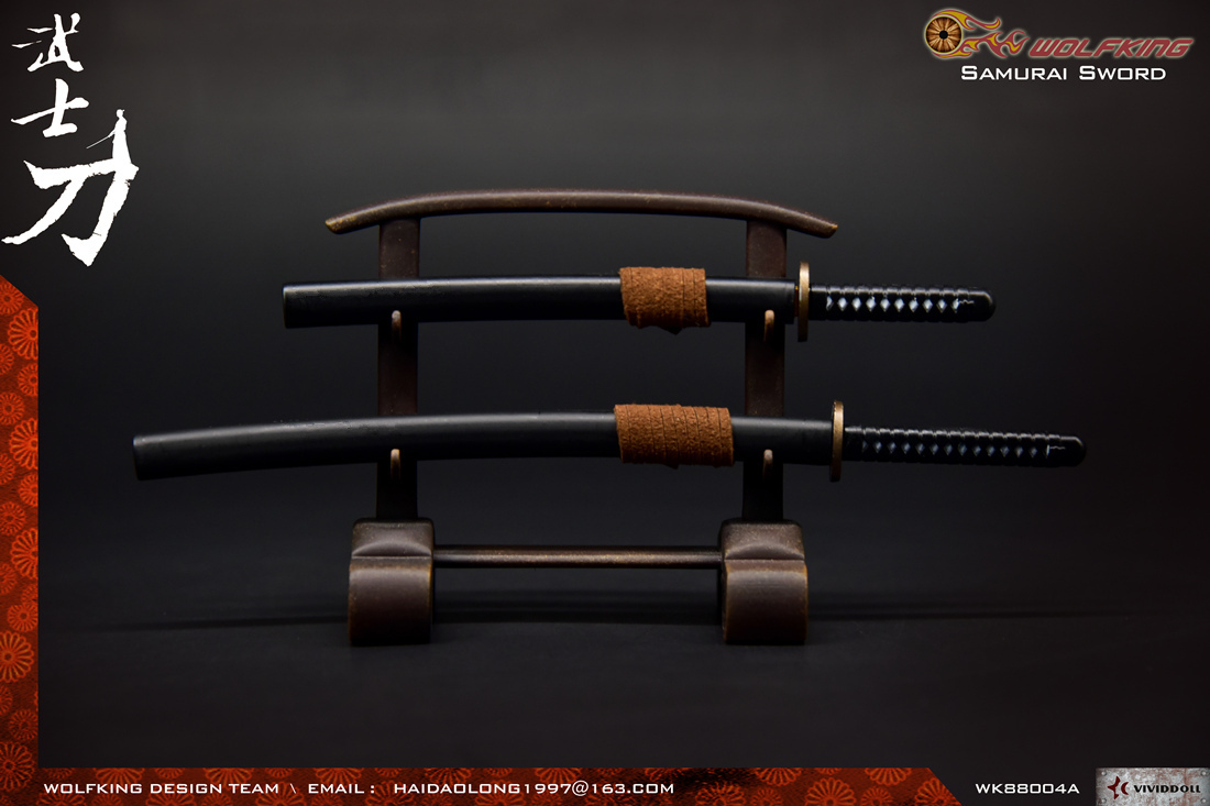 WK-88004A] Wolf King 1:6 Black Japanese Swords Katana with Stand