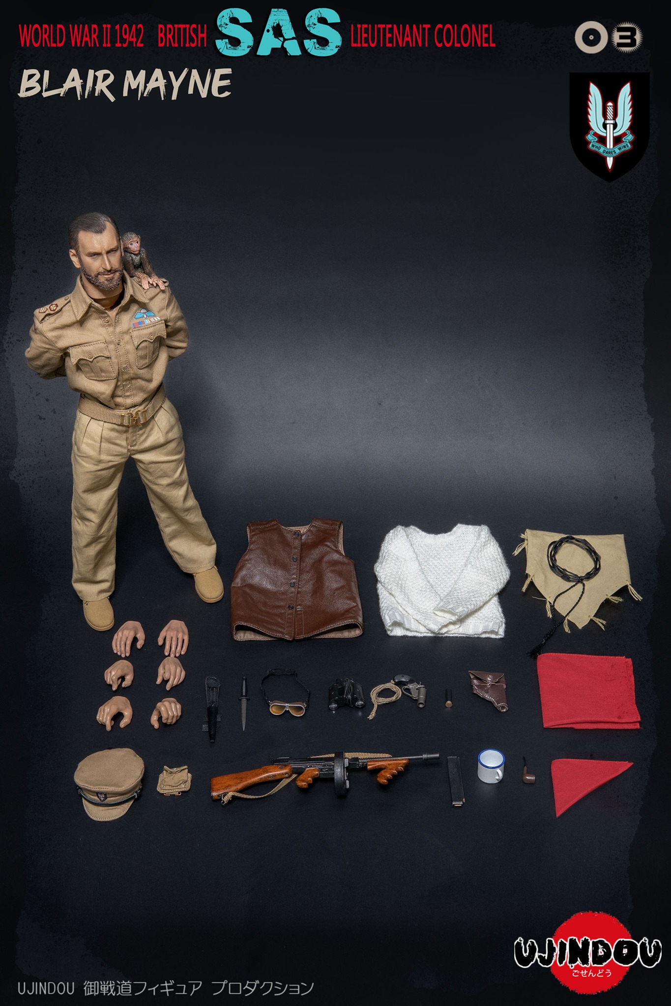 WWII 1943 SAS Lieutenant フィギュア Edward MacDonald - WWII British SAS Lieutenant - Ujindou 1/6 Scale